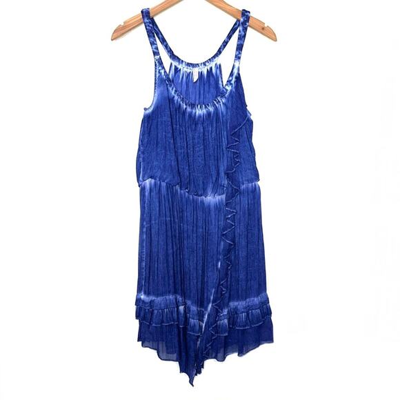 Free People Aphrodite Blue Tie Dye Asymmetric Hem Dress Size Medium - Picture 2 of 13